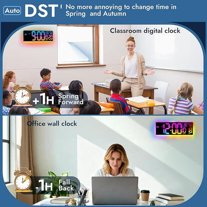 16.5" Large Digital Wall Clock: 13 RGB Night Lights Giant LED Display - Image 5