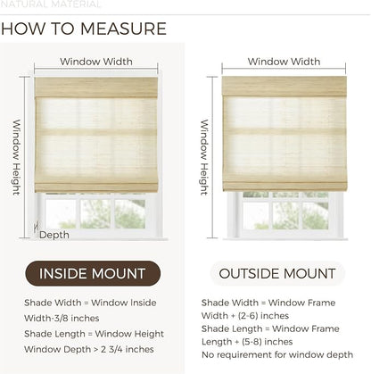 TWOPAGES Natural Woven Ramie Roman Shades, Custom Cordless No Drill or - Image 7