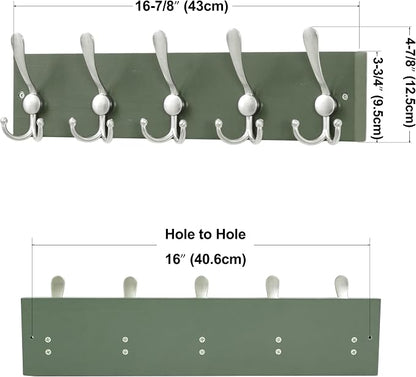 SKOLOO Creations Forest Green Solid Wood Wall Mounted Coat Rack, 5 Hooks - Image 7