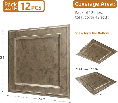 WOWSTAR 12-Pack 24"x24" Drop Ceiling Tiles, Waterproof Glue up Ceiling Panels - Image 5