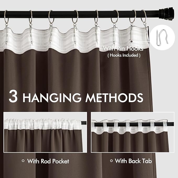 MIULEE Chocolate Brown Back Tab Blackout Curtains 120 Inch Long 2 Panels Set - Image 3