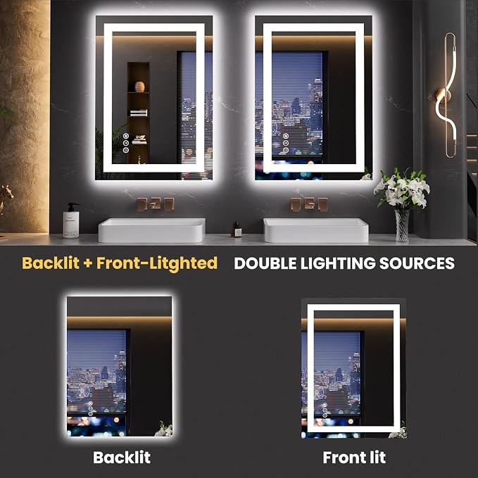 LOAAO 20"x28" LED Mirror for Bathroom, Lighted Bathroom Mirror - Image 5