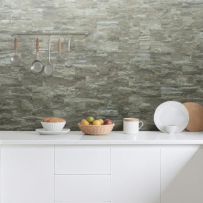 AULIGET 100-Piece Faux Stone Peel and Stick Backsplash Wall Tiles, Laundry Room - Image 5