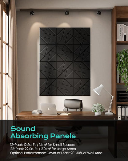 12-Pack Acoustic Panels, 11.8"x11.8"x0.4" Soundproof Wall Panels, Peel & Stick - Image 6