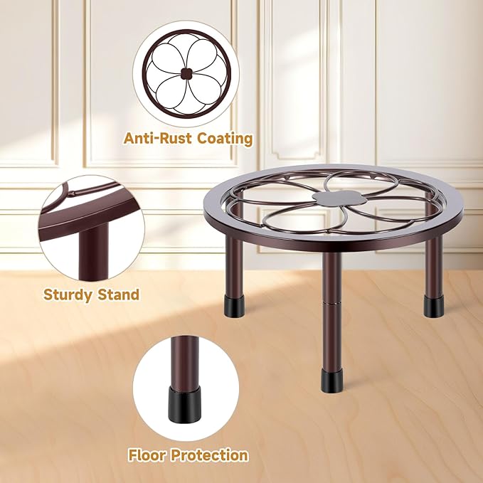 5 Pack Metal Plant Stand, Anti-Rust Iron Plant Stands for Indoor and Outdoor, Heavy Duty Flower Pot Stands for Multiple Plant, Black Potted Plant Holder for Garden Home (5 Pack Brown)
