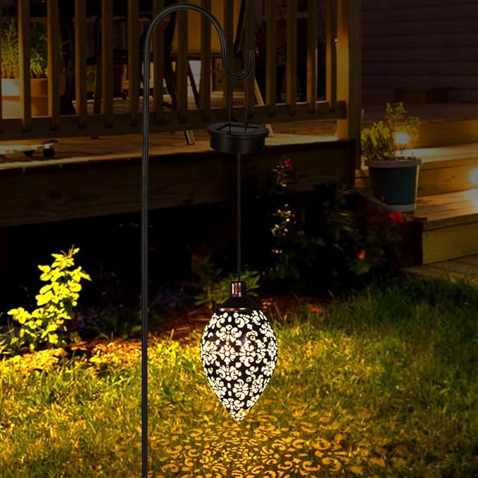 Hanging Solar Lights Solar Lantern LED Garden Lights Metal Lamp Waterproof for Outdoor Hanging Decor (2 Pack)