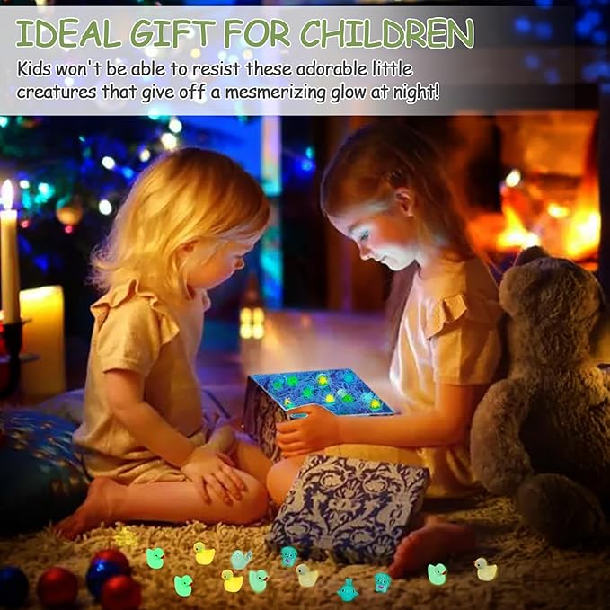 126PCS Mini Resin Ducks Animals Luminous Tiny Duck Animals Bulk Figures to Hide Glow in The Dark for Miniature Fairy Garden Accessories Micro Landscape Aquarium Potted Ornament Outdoor Decor