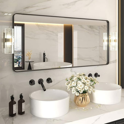 LOAAO 60X28 Inch Black Metal Framed Bathroom Mirror by LOAAO
