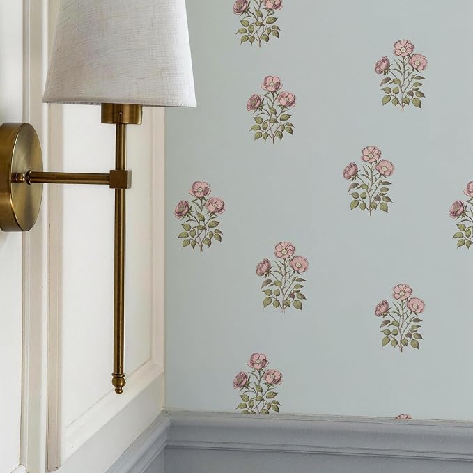 17.3"× 118.1" Vintage Blue Floral Wallpaper Peel and Stick Boho Wallpaper - Image 6
