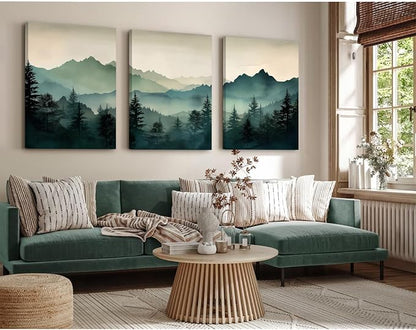 Mountain Wall Art Decor Set of 3 Sage Green Forest Canvas Wall Art Prints - Image 5