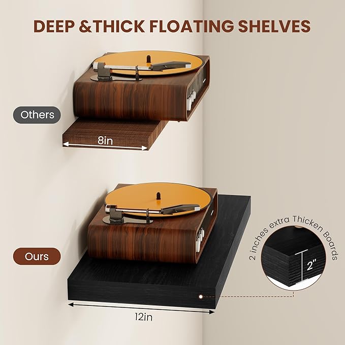 Black Floating Shelves for Wall 24 Inches Long, Heavy Duty Shelf for Bedroom - Image 4