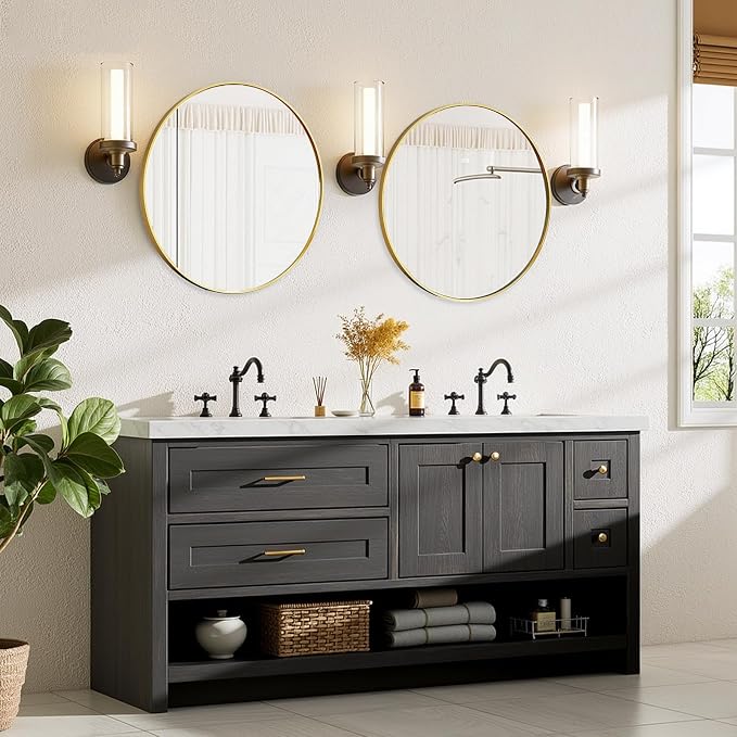 Bathroom Mirror for Wall, 24 Inch Round Mirror, Matte Gold Metal Framed Circle - Image 7