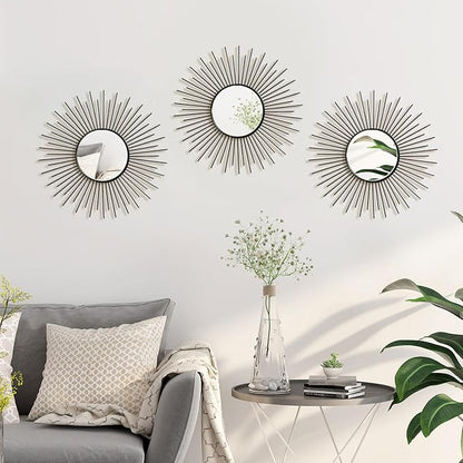 3 Pack Metal Mirrors for Wall Sunburst Wall Mirrors Home Décor Decorative - Image 6