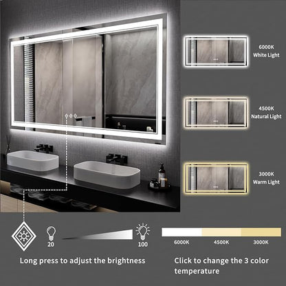 Big Bathroom Mirror, 84x40 Inch Gradient Front and Backlit Lighted Mirror - Image 5