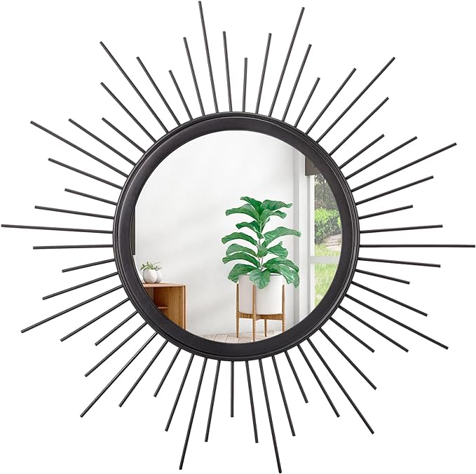Large Sunburst Wall Mirror Boho Home Decor Round Wall Art Mirror Modern Metal by HLFMVWE