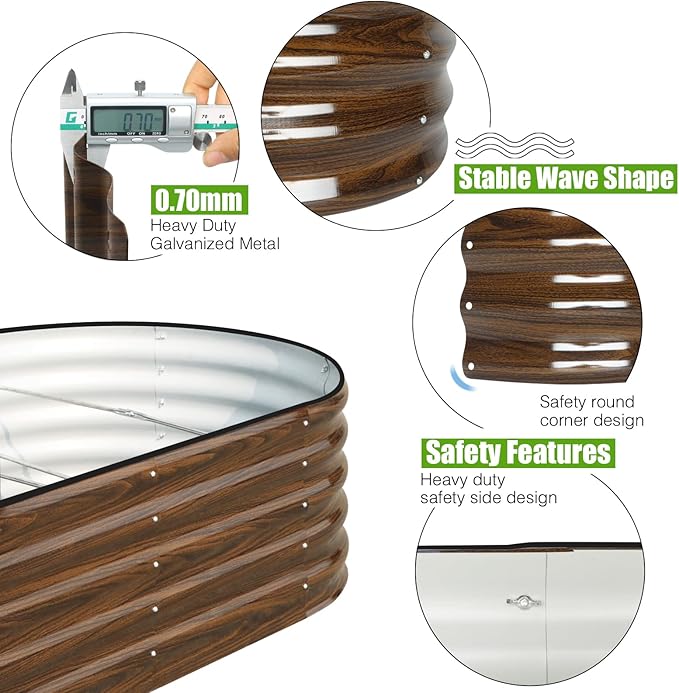 SnugNiture Galvanized Raised Garden Bed, 8x4x1.5ft Oval Metal Planter Box for Planting Outdoor Plants Vegetables