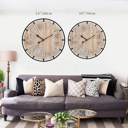 EMAX HOME 20 Inch Large Farmhouse Wall Clock, Rustic Antique Wood - Image 4