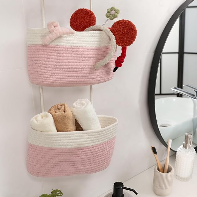 TeoKJ Over the Door Hanging Basket, 3-Tier Woven Cotton Wall-Mounted Storage - Image 7