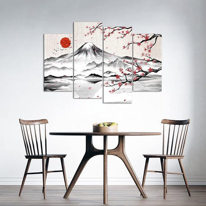 LyerArtork 4 Panel Japanese Ink Painting Wall Art Mount Fuji - Image 3
