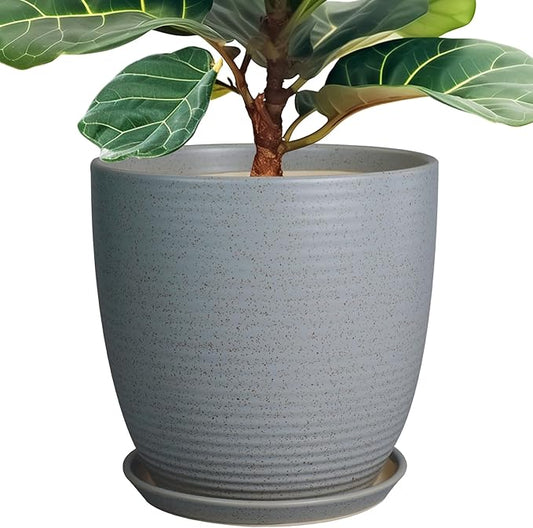 12 Inch Plant Pot, Ceramic Planter Pot with Drainage Hole and Saucer Round Large Flower Pot for Indoor Plants, Light Gray