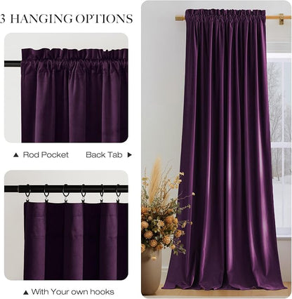 NICETOWN Purple Blackout Velvet Curtains 84 inch Long, Dark Purple - Image 6
