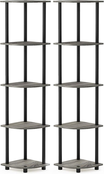 Furinno TURN-N-TUBE Corner Shelf Set of 2, 5-Tier Corner Bookshelf, Open - Image 6