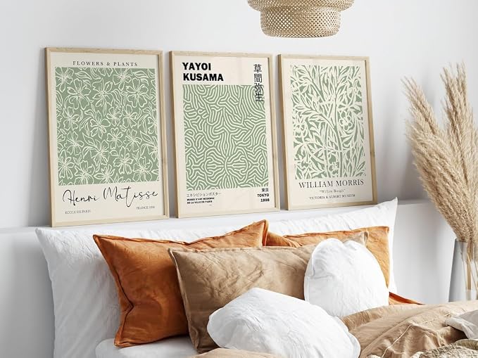 HesenDot Matisse Sage Green Wall Art Set of 3, William Morris Wall Art Decor - Image 3