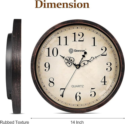 Geevon Vintage Wall Clock, Silent 14" Non Ticking Retro Round Clock Quartz - Image 3