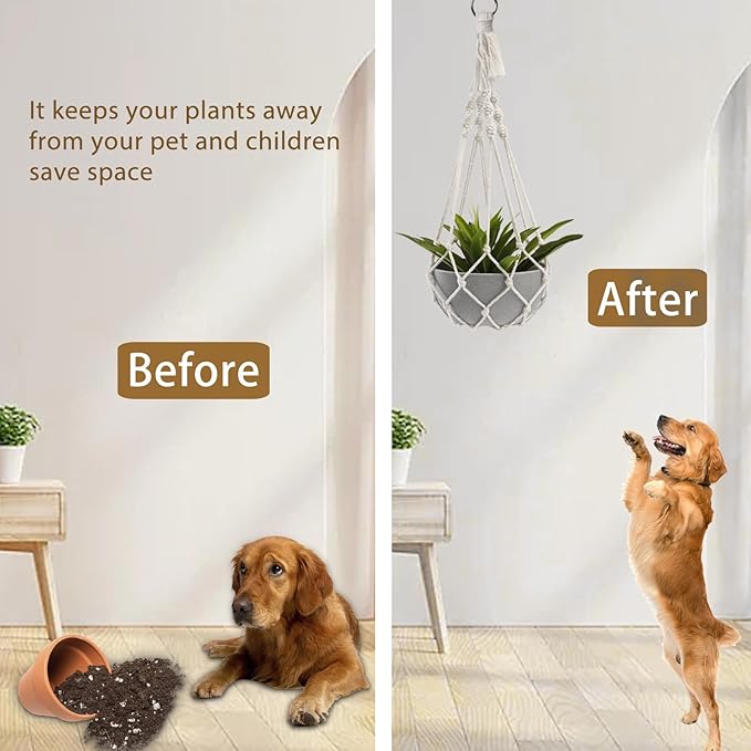 Artilady Macrame Plant Hanger Large Hanging Planter for Indoor Plants Holder White Cotton Rope Hanging Plant Basket Handmade Outdoor Window Boho Plant Wall Decor