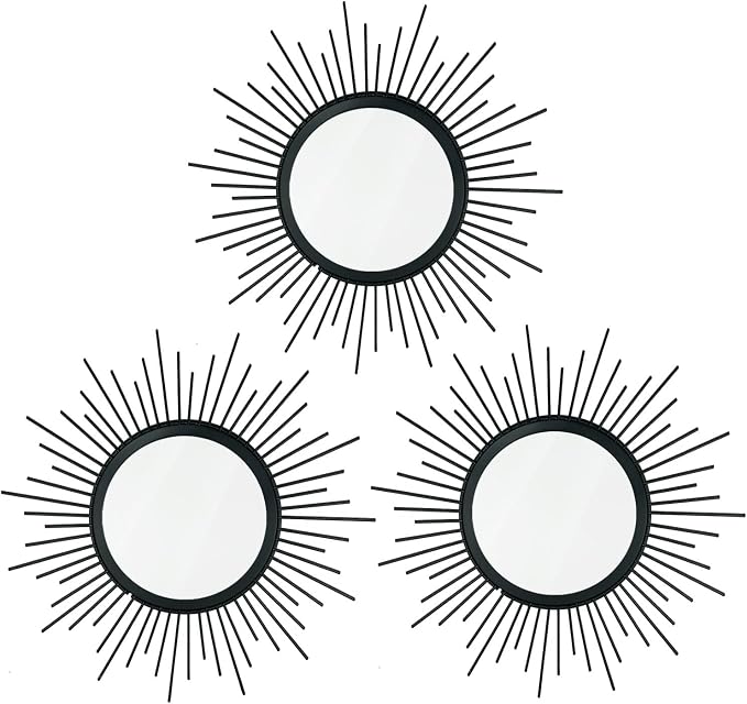 3 Pack Metal Mirrors for Wall Sunburst Wall Mirrors Home Décor Decorative by Uaussi