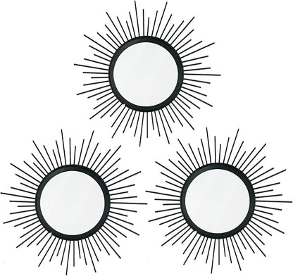 3 Pack Metal Mirrors for Wall Sunburst Wall Mirrors Home Décor Decorative by Uaussi