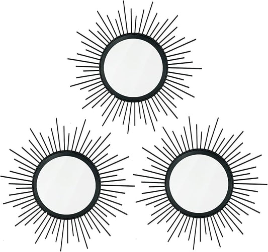 3 Pack Metal Mirrors for Wall Sunburst Wall Mirrors Home Décor Decorative by Uaussi
