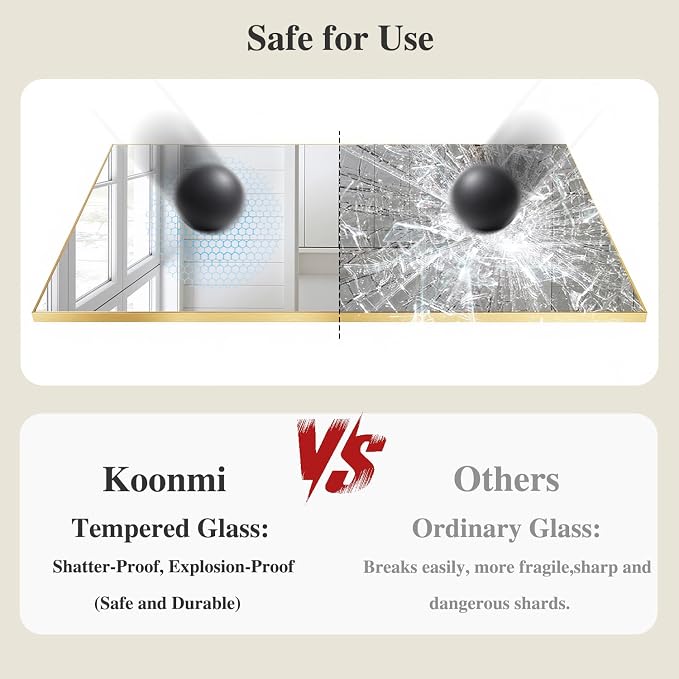 Koonmi Gold Mirrors for Wall, 30x30 Inch Bathroom Mirror, Rectangular Wall - Image 5