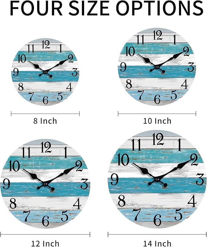 KECYET Wall Clock Battery Operated 10 Inch Outdoor Beach Style Blue Coastal - Image 2