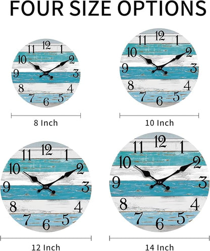 KECYET Wall Clock Battery Operated 12 Inch Outdoor Beach Style Blue Coastal - Image 2