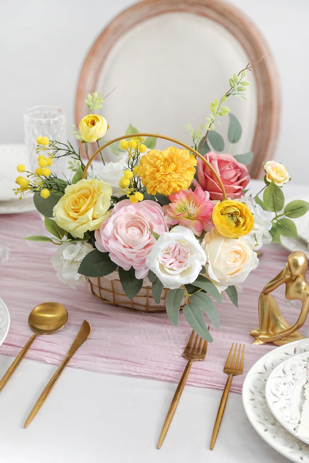 Artificial Flower Assortment for DIY Centerpiece Arrangement Wedding Hand Bouquet Flower Bouquet Centerpiece Arrangement Party Baby Shower Home Decoration (Pink Yellow)