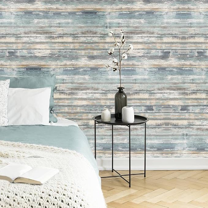 Arthome Blue Rustic Wood Paper 17''x240'' Self-Adhesive Removable Peel and - Image 2
