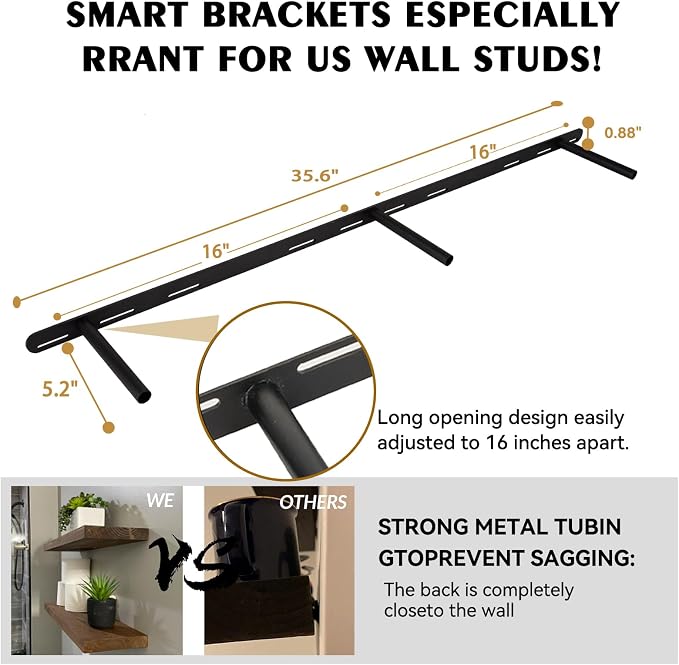 BGMG Wood Floating Shelves for Wall 60 inch Set of 2, Solid Wood Wall Mount - Image 5