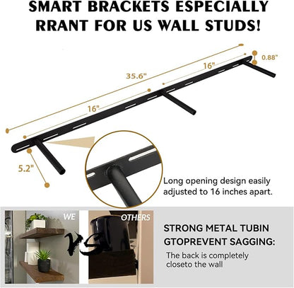 BGMG Wood Floating Shelves for Wall 54 inch Set of 2, Dark Walnut Floating - Image 5