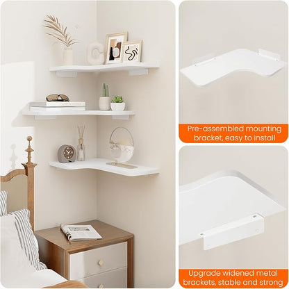 Homode Corner Floating Shelves, L-Shaped Wood Hanging Storage Shelf - Image 6