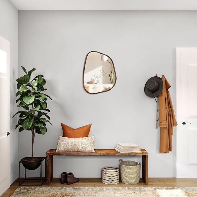 Asymmetrical Mirror Irregular Oval Wall Mirror Modern Wood Frame Unique Shape - Image 5