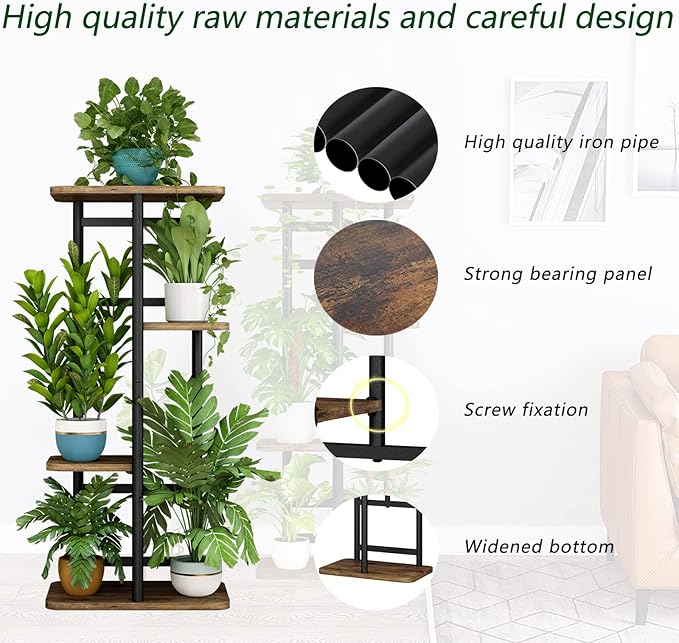 LINZINAR Plant Stand 4 Tier 5 Potted Indoor Plant Shelf Multiple Stands for Garden Corner Balcony Living Room (4 Tier 5 Potted, Black)