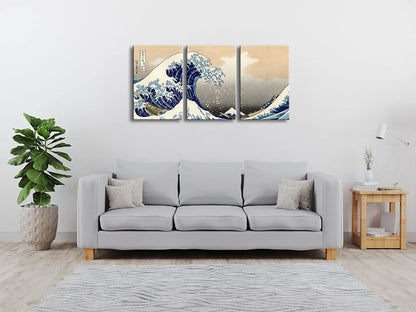 Wieco Art Great Wave of Kanagawa Katsushika Hokusai 3 Piece Modern Stretched - Image 5