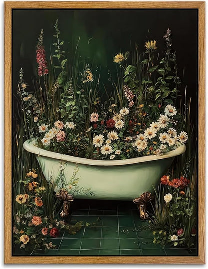 AtterrirArt Framed Plant Bathroom Wall Art, 12 * 16inch, Vintage Bathtub by AtterrirArt