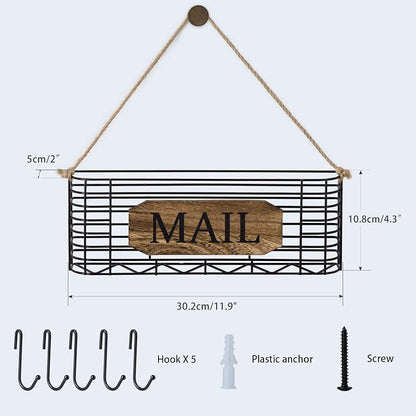 SRIWATANA Mail Holder, Rustic Mail Organizer Wall Mount Hanging Mail Sorter - Image 7