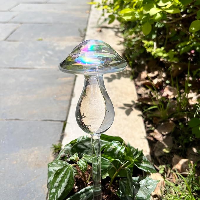 Kingbuy Plant Watering Globes Iridescent Mushroom Self Watering Planter Automatic Irrigation Device for Plant Indoor Outdoor, 2 Pack
