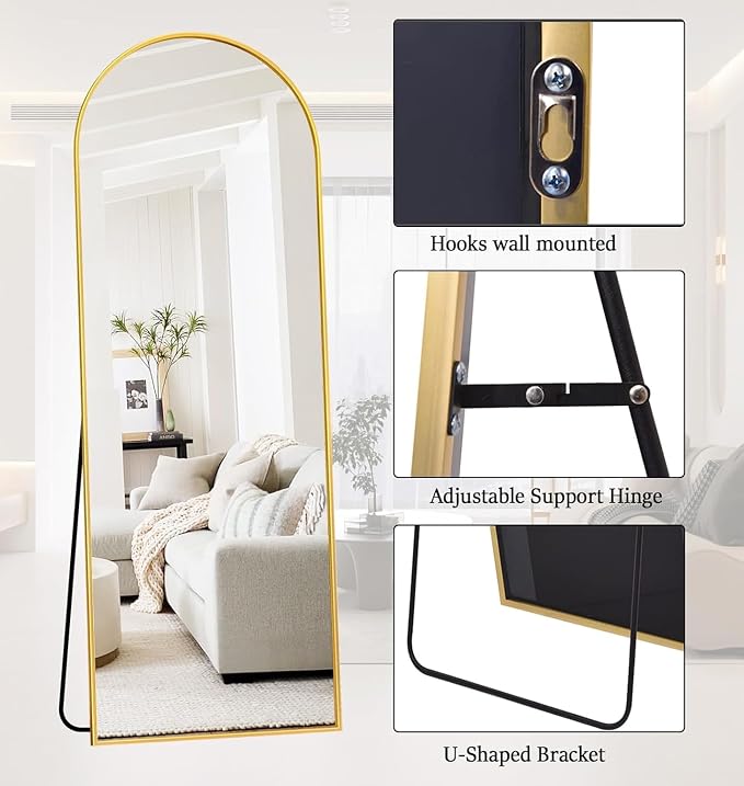 Rowjut 64"x21"Floor Mirror Arched Full Length Mirros, Mirror Floor Length - Image 3