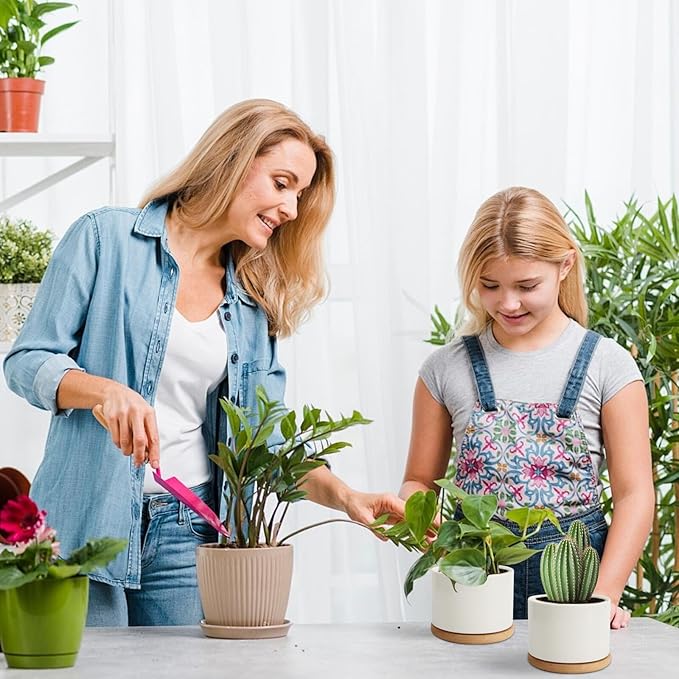 ZOUTOG Succulent Pots, White Mini 3.15 inch Ceramic Flower Planter Pot with Bamboo Tray, Pack of 6 - Plants Not Included