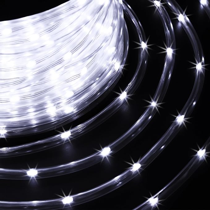 LED Rope Lights for Outside 150Ft Waterproof Rope Lighting 643 LEDs 110V 8 Modes Remote Control Timer Christmas Rope Lights for Indoor Outdoor Party Holiday Garden Decoration (White)