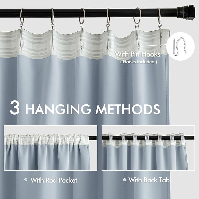 MIULEE Light Blue Back Tab Blackout Curtains 120 Inch Long 2 Panels Set - Image 3